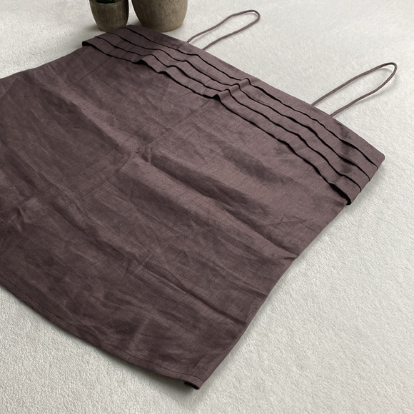 Vivid Linen Spaghetti Strap Ruffled Chest Tank Top/Camisole (Light Brown) *NWOT* - Picture 3 of 15